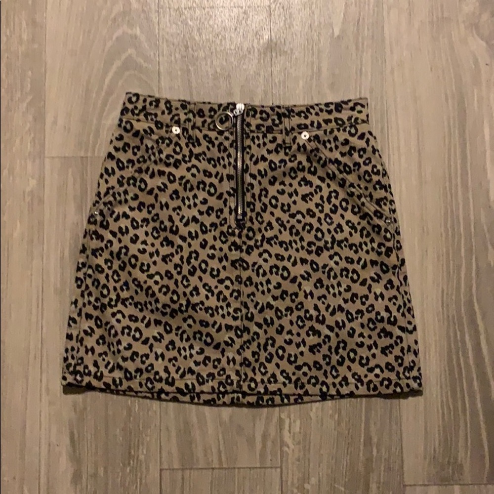 Topshop leopard denim mini skirt